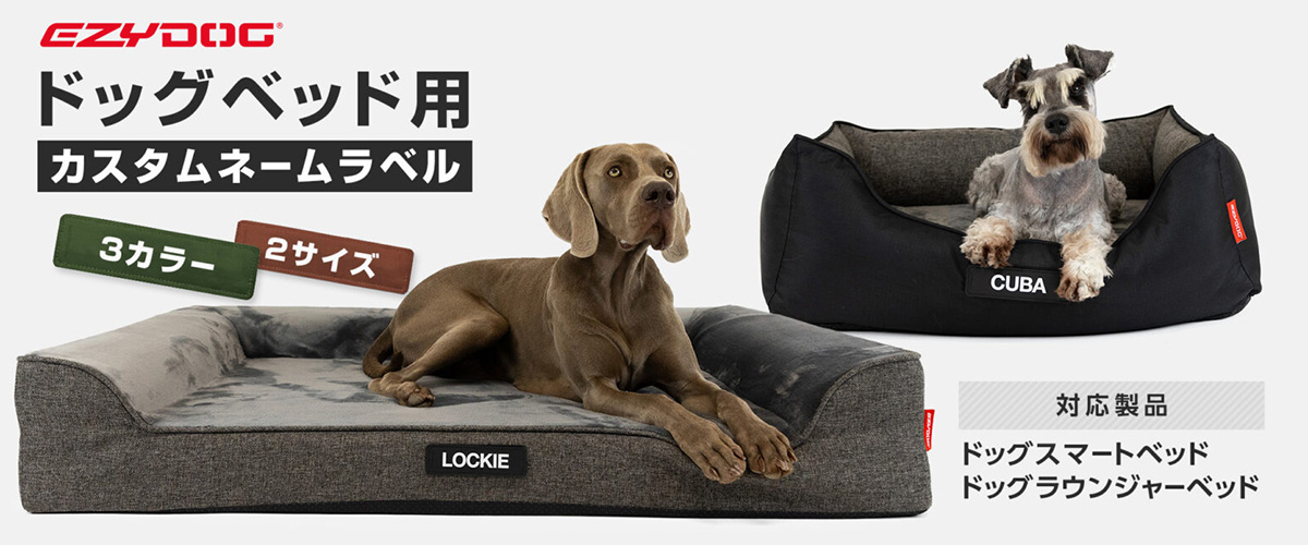 ドッグベッド用のカスタムネームラベルも販売開始いたしました