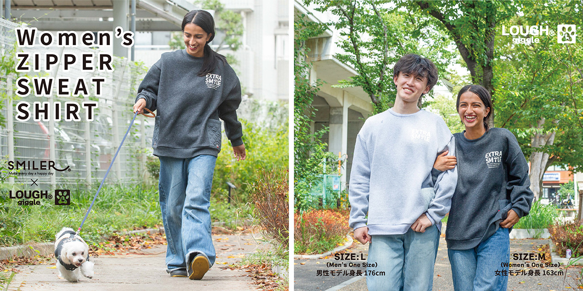 LOUGH×SMILER コラボ　ZIPPER モチーフポケット ワイドトレーナー