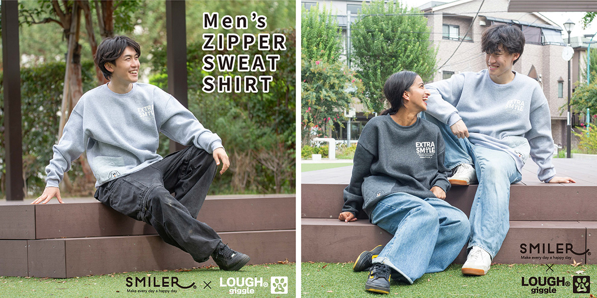 LOUGH×SMILER コラボ　ZIPPER モチーフポケット ワイドトレーナー