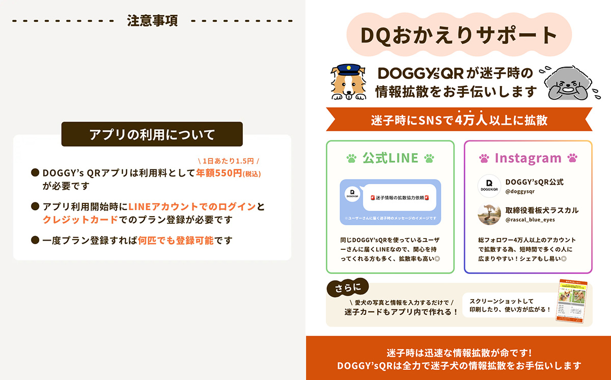 QRコード付きの犬用スマート迷子札 DOGGY'sQR（ドギーズキューアール）