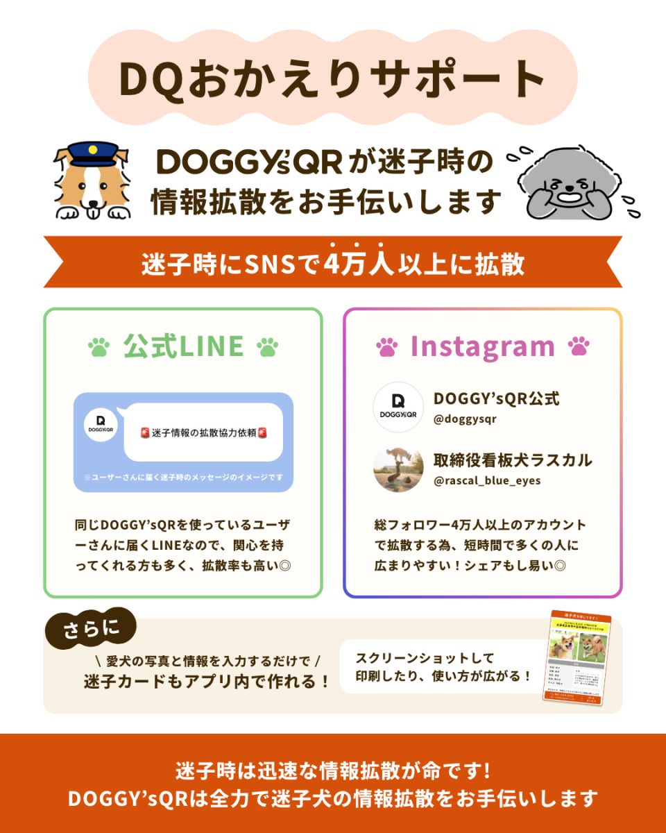 QRコード付きの犬用スマート迷子札 DOGGY'sQR（ドギーズキューアール）