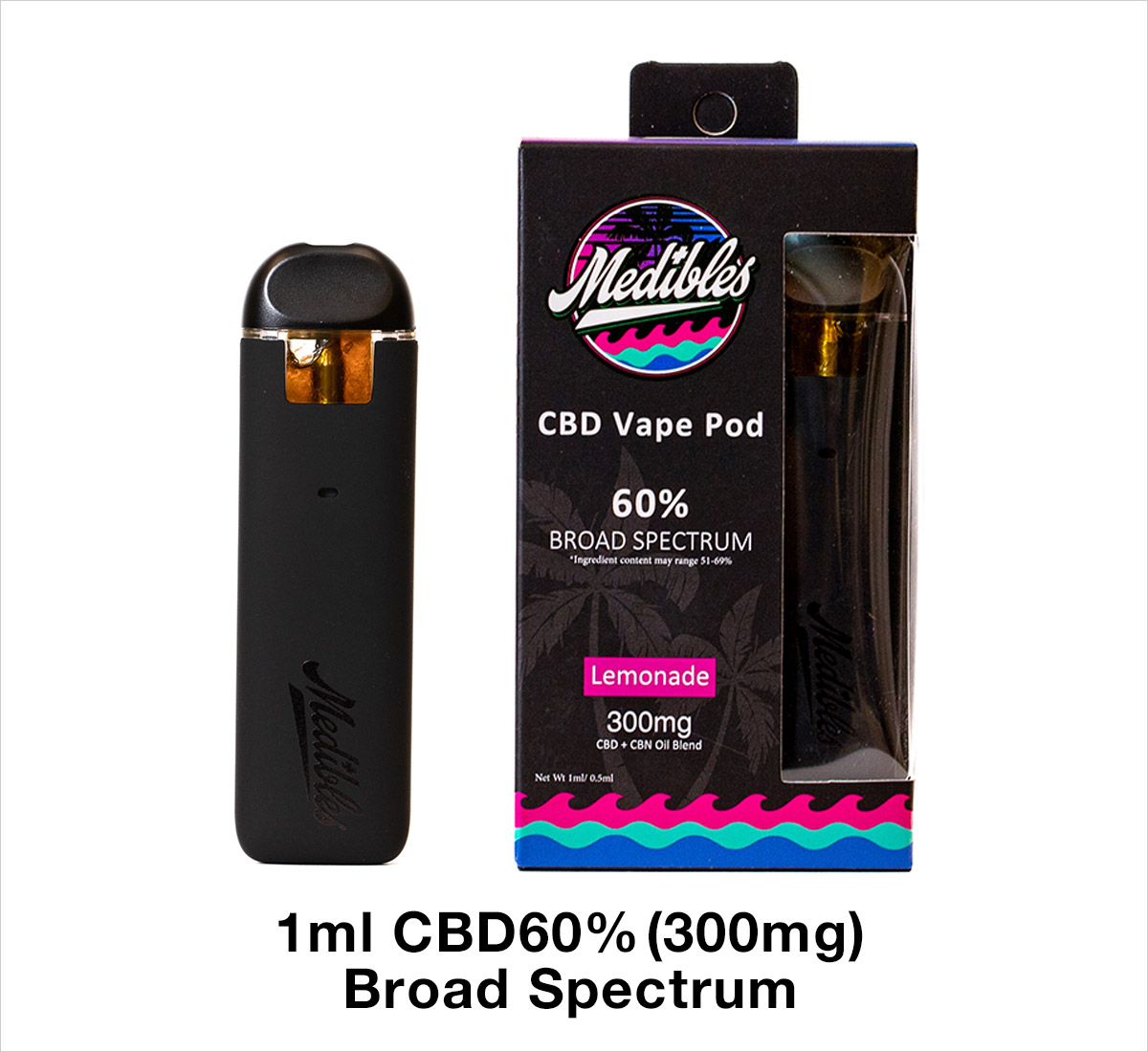 Medibles CBD Vape Pod 300mg (60%) Broad Spectrum