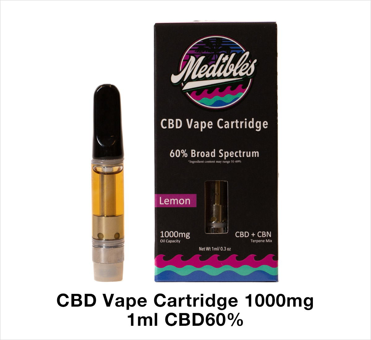 Medibles CBD Vape Cartridge 1000mg (60%) Broad Spectrum